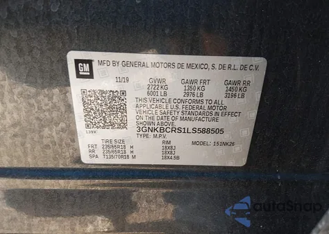 2020 Chevrolet Blazer Fwd 2Lt z USA, uszkodzony, nr VIN 3GNKBCRS1LS588505